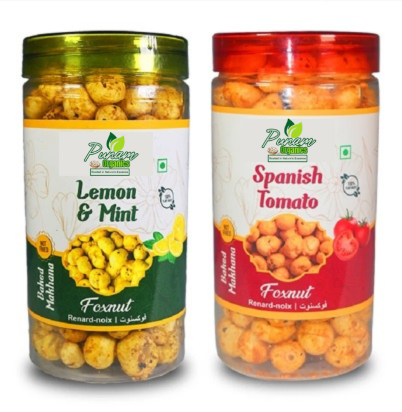 Combo Lemon Mint Spanish Tomato & Roasted Flavored Makhana Lotus Seeds Phool Makhana Foxnut